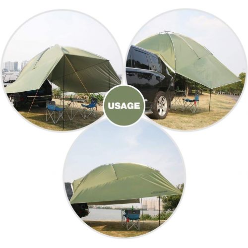  REDCAMP Waterproof Car Awning Sun Shelter, Portable Auto Canopy Camper Trailer Sun Shade for Camping, Outdoor, SUV, Beach Beige/Army Green