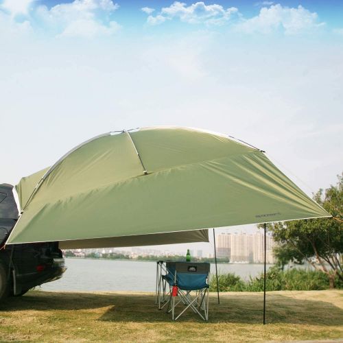  REDCAMP Waterproof Car Awning Sun Shelter, Portable Auto Canopy Camper Trailer Sun Shade for Camping, Outdoor, SUV, Beach Beige/Army Green