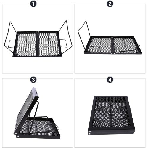  REDCAMP Folding Campfire Grill Heavy Duty Steel Grate, Portable Over Fire Camp Grill for Outdoor Open Flame Cooking Large