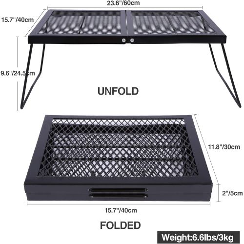  REDCAMP Folding Campfire Grill Heavy Duty Steel Grate, Portable Over Fire Camp Grill for Outdoor Open Flame Cooking Large