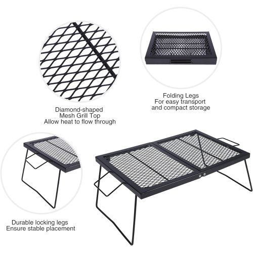  REDCAMP Folding Campfire Grill Heavy Duty Steel Grate, Portable Over Fire Camp Grill for Outdoor Open Flame Cooking Large