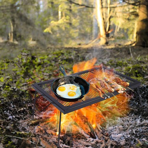  REDCAMP Folding Campfire Grill Heavy Duty Steel Grate, Portable Over Fire Camp Grill for Outdoor Open Flame Cooking Large