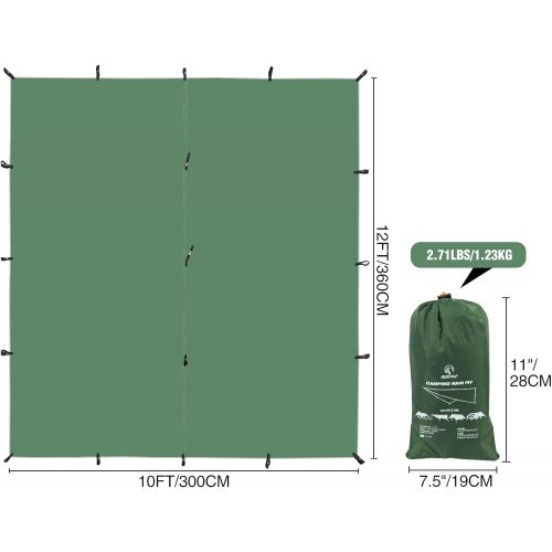  REDCAMP Waterproof Hammock Rain Fly Camping Tarp Lightweight, 10x12ft Multifunctional Backpacking Rain Tarp Shelter for Hiking Outdoor, Army Green