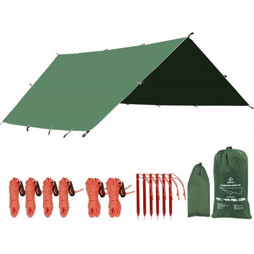  REDCAMP Waterproof Hammock Rain Fly Camping Tarp Lightweight, 10x12ft Multifunctional Backpacking Rain Tarp Shelter for Hiking Outdoor, Army Green