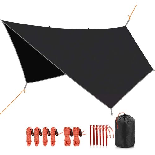  REDCAMP Hammock Rain Fly Waterproof and Lightweight, 10/12ft Tent Tarp for Camping Backpacking Hiking, Black/Green