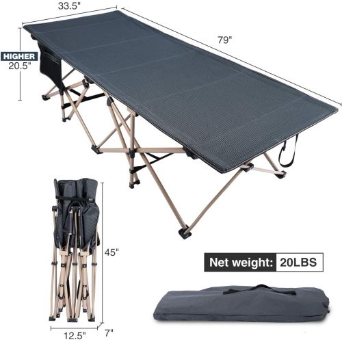  REDCAMP Oversized Folding Camping Cots for Adults 500lbs, Double Layer Oxford Strong Heavy Duty Extra Wide & Large Sleeping Cots，Dark Grey 2-Pack