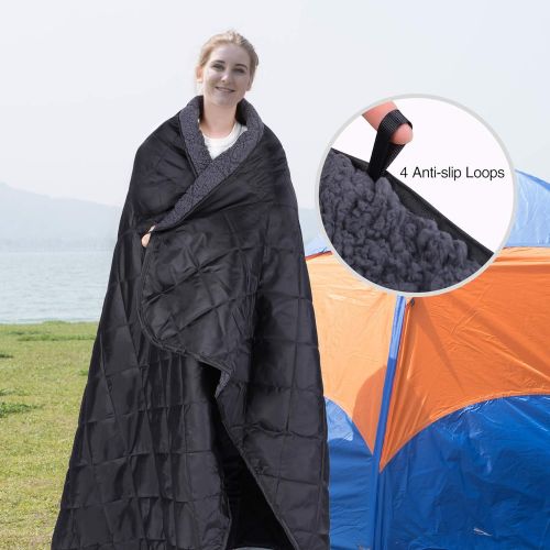  REDCAMP Large Camping Blanket with Sherpa Lining, Cold Weather Warm Outdoor Blanket Windproof for Camping Stadium, Machine Washable 59x 79