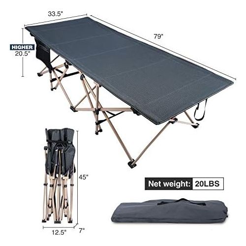  REDCAMP Oversized Folding Camping Cot for Adults 500lbs, Large Heavy Duty Extra Wide Sleeping Cots Portable for Camp Office Use, Gray 79x33.5