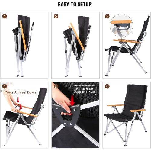  REDCAMP Folding Camping Chair 3 Position Adjustable, Aluminum Folding Recliner Chair Portable for Camping Outdoor Beach, Black/Beige