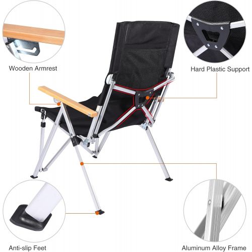  REDCAMP Folding Camping Chair 3 Position Adjustable, Aluminum Folding Recliner Chair Portable for Camping Outdoor Beach, Black/Beige