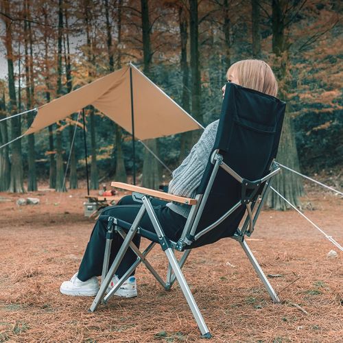  REDCAMP Folding Camping Chair 3 Position Adjustable, Aluminum Folding Recliner Chair Portable for Camping Outdoor Beach, Black/Beige