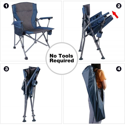  REDCAMP Oversized Folding Camping Chairs for Adults Heavy Duty 500lb, Sturdy Steel Frame Portable Outdoor Sport Chairs with High Back and Hard Arms,New Blue
