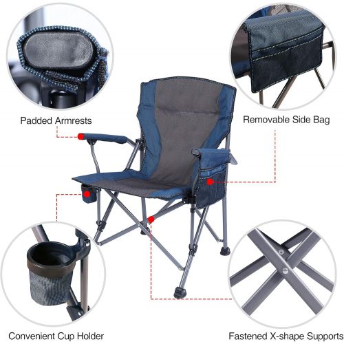  REDCAMP Oversized Folding Camping Chairs for Adults Heavy Duty 500lb, Sturdy Steel Frame Portable Outdoor Sport Chairs with High Back and Hard Arms,New Blue