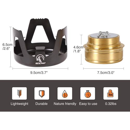  REDCAMP Mini Alcohol Stove for Backpacking, Lightweight Brass Spirit Burner with Aluminium Stand for Camping Hiking