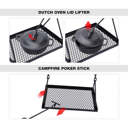  REDCAMP Campfire Cooking Stand BBQ Grill Swing Grill for Outdoor Picnic Cookware Party & Dutch Oven Adjustable Height with Hooks