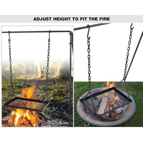  REDCAMP Campfire Cooking Stand BBQ Grill Swing Grill for Outdoor Picnic Cookware Party & Dutch Oven Adjustable Height with Hooks