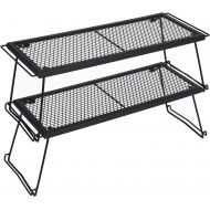 REDCAMP Folding Campfire Grill Stackable Storage Rack, Heavy Duty Iron Camping Grill Grate with Carrying Bag