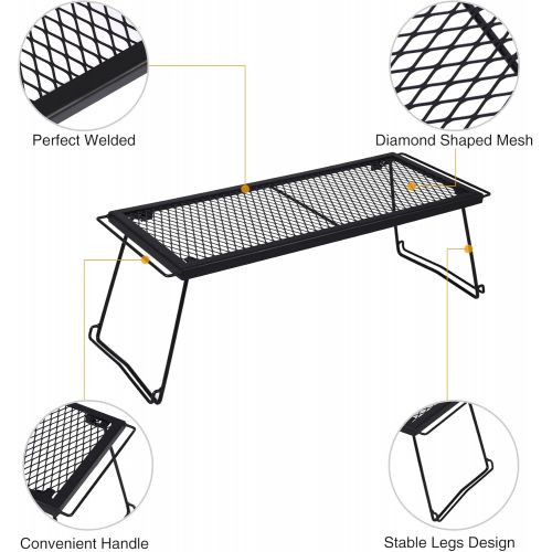  REDCAMP Folding Campfire Grill Stackable Storage Rack, Heavy Duty Iron Camping Grill Grate with Carrying Bag