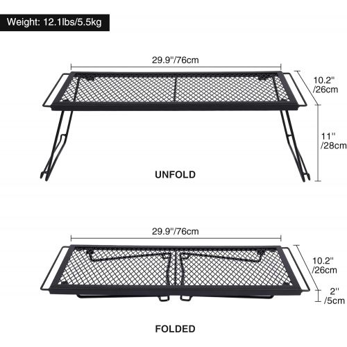  REDCAMP Folding Campfire Grill Stackable Storage Rack, Heavy Duty Iron Camping Grill Grate with Carrying Bag