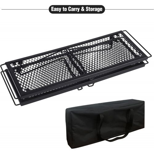  REDCAMP Folding Campfire Grill Stackable Storage Rack, Heavy Duty Iron Camping Grill Grate with Carrying Bag