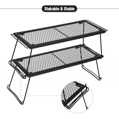  REDCAMP Folding Campfire Grill Stackable Storage Rack, Heavy Duty Iron Camping Grill Grate with Carrying Bag