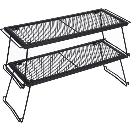  REDCAMP Folding Campfire Grill Stackable Storage Rack, Heavy Duty Iron Camping Grill Grate with Carrying Bag