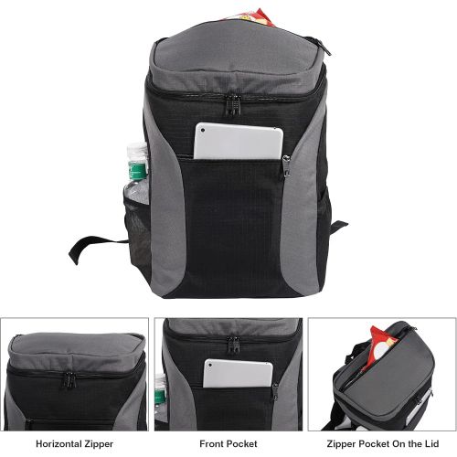  REDCAMP Insulated Cooler Backpack, 25/26 Cans Leakproof Cooler Bag Lightweight for Hiking Camping Black/Gray