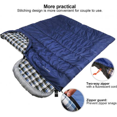  REDCAMP Flannel Sleeping Bag for Adults, Comfortable Cotton Sleeping Bags for Camping with Detachable Hood, Red/Grey/Blue