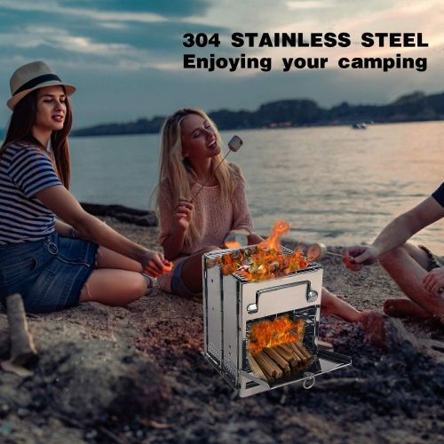  REDCAMP Wood Burning Camp Stove Folding Stainless Steel 304# Grill, Small/Large Portable Backpacking Stove for Hiking Camping