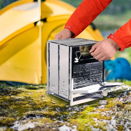  REDCAMP Wood Burning Camp Stove Folding Stainless Steel 304# Grill, Small/Large Portable Backpacking Stove for Hiking Camping