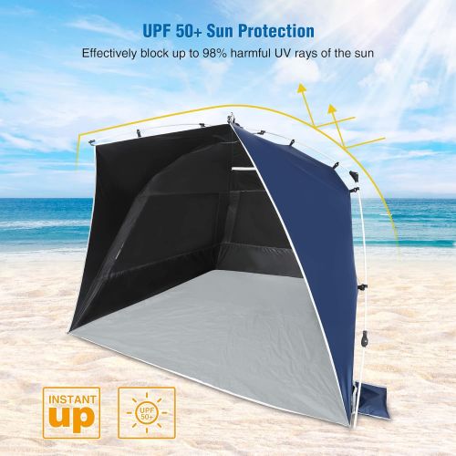  REDCAMP Large Beach Tent pop up Shade for 4-6 Person, UPF50+ Portable XL Beach Sun shelter with Carry Bag, Blue