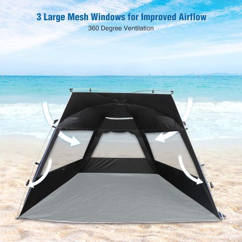  REDCAMP Large Beach Tent pop up Shade for 4-6 Person, UPF50+ Portable XL Beach Sun shelter with Carry Bag, Blue