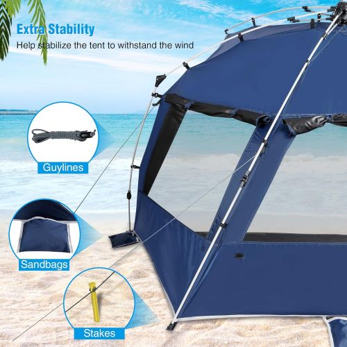  REDCAMP Large Beach Tent pop up Shade for 4-6 Person, UPF50+ Portable XL Beach Sun shelter with Carry Bag, Blue