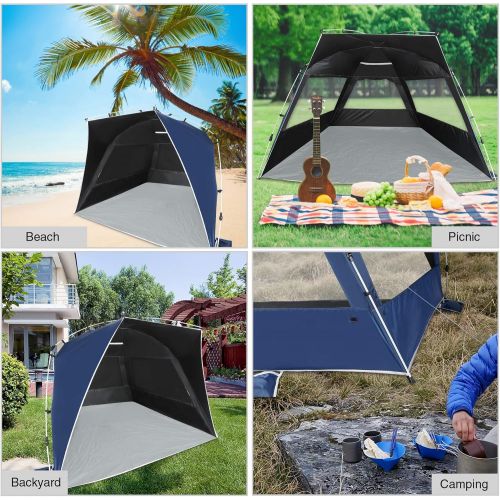  REDCAMP Large Beach Tent pop up Shade for 4-6 Person, UPF50+ Portable XL Beach Sun shelter with Carry Bag, Blue