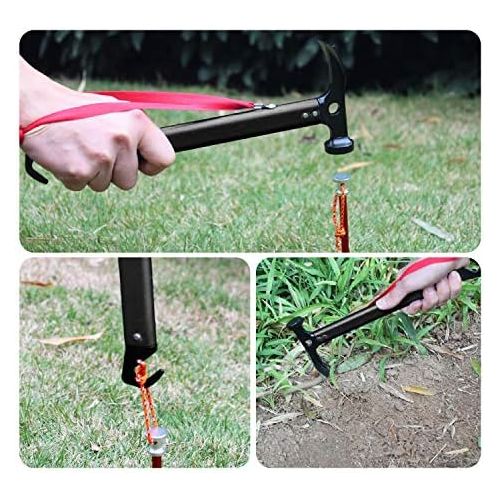  REDCAMP Aluminum Camping Hammer with Hook, 12 Portable Lightweight Multi-Functional Tent Stake Hammer for Outdoor,Black/Red/Orange/Blue