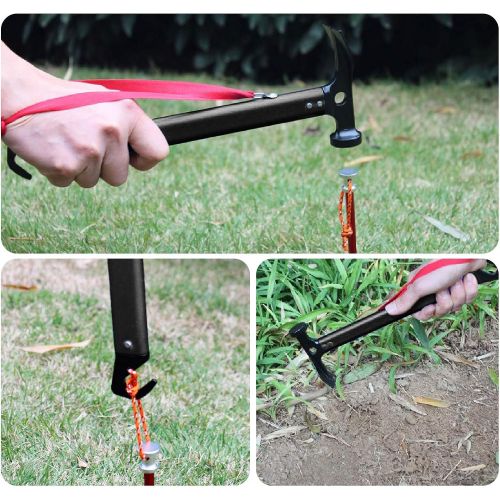  REDCAMP Aluminum Camping Hammer with Hook, 12 Portable Lightweight Multi-Functional Tent Stake Hammer for Outdoor,Black/Red/Orange/Blue