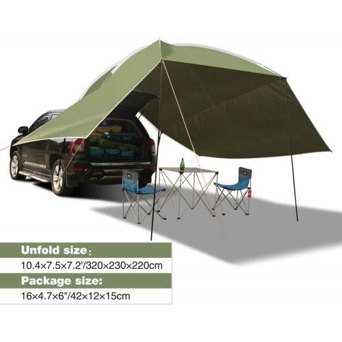  REDCAMP Waterproof Car Awning Sun Shelter, Portable Auto Canopy Camper Trailer Sun Shade for Camping, Outdoor, SUV, Beach Beige/Army Green