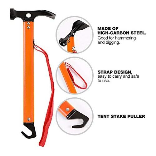  REDCAMP Aluminum Camping Hammer with Hook, 12 Portable Lightweight Multi-Functional Tent Stake Hammer for Outdoor,Black/Red/Orange/Blue