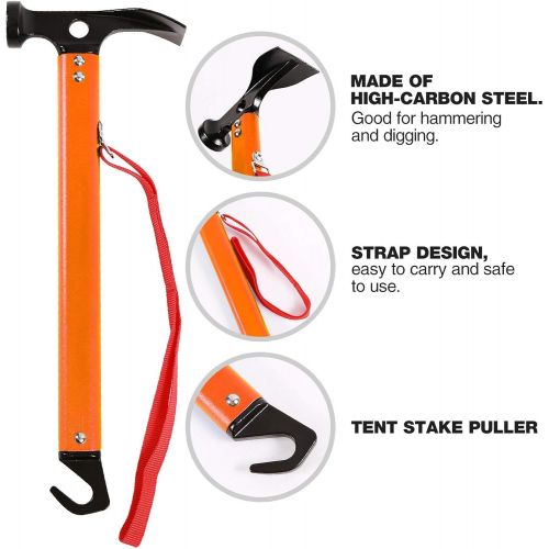  REDCAMP Aluminum Camping Hammer with Hook, 12 Portable Lightweight Multi-Functional Tent Stake Hammer for Outdoor,Black/Red/Orange/Blue