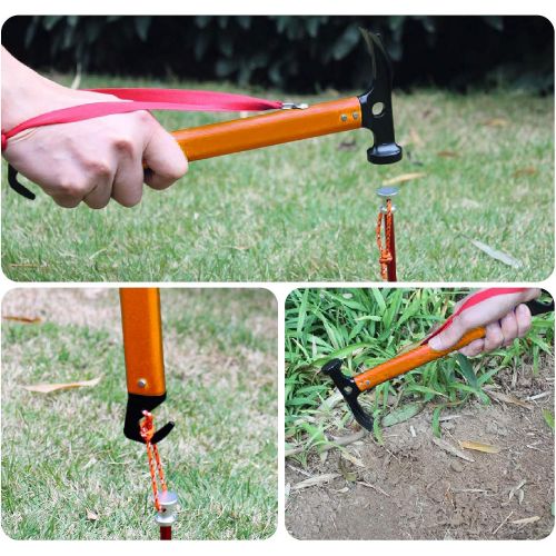  REDCAMP Aluminum Camping Hammer with Hook, 12 Portable Lightweight Multi-Functional Tent Stake Hammer for Outdoor,Black/Red/Orange/Blue