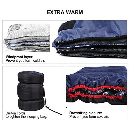  REDCAMP Cotton Flannel Sleeping Bags for Camping, 3-Season Warm and Comfortable Adult Sleeping Bag, Envelope with 2/3/4lbs Filling
