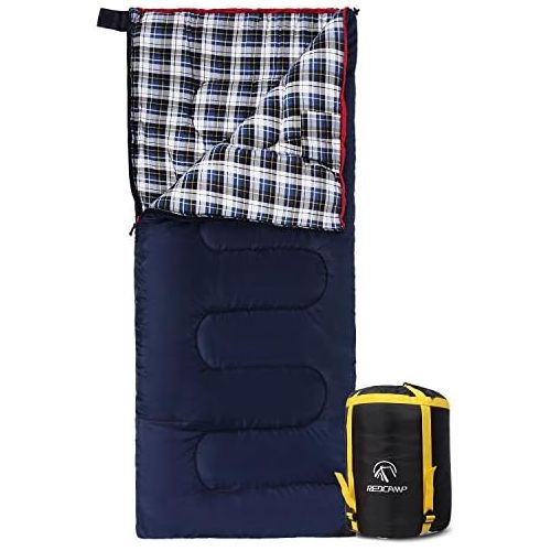  REDCAMP Cotton Flannel Sleeping Bags for Camping, 3-Season Warm and Comfortable Adult Sleeping Bag, Envelope with 2/3/4lbs Filling