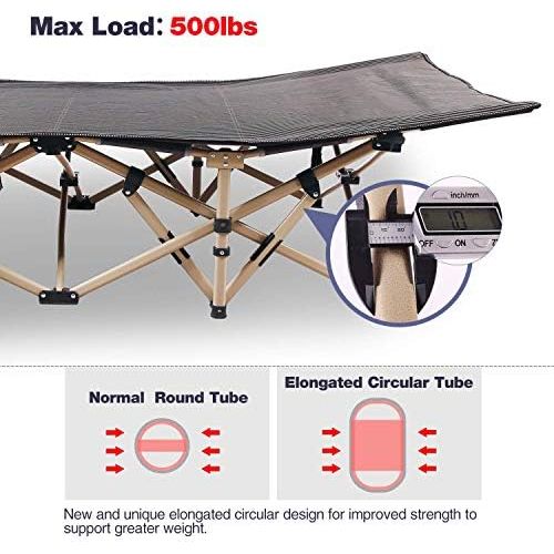  REDCAMP Folding Camping Cots for Adults 500lbs, Double Layer Oxford Strong Heavy Duty Wide Sleeping Cots for Camp Office Use, Portable with Carry Bag