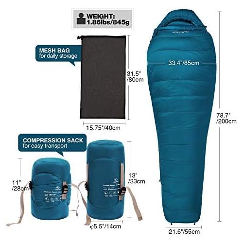  REDCAMP Mummy Goose Down Sleeping Bag Ultralight for Backpacking, 59 Degree F 800 Fill 3 Season Sleeping Bag for Camping Hiking, Cyan