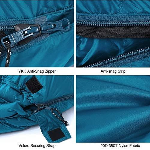  REDCAMP Mummy Goose Down Sleeping Bag Ultralight for Backpacking, 59 Degree F 800 Fill 3 Season Sleeping Bag for Camping Hiking, Cyan