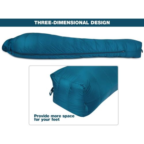  REDCAMP Mummy Goose Down Sleeping Bag Ultralight for Backpacking, 59 Degree F 800 Fill 3 Season Sleeping Bag for Camping Hiking, Cyan