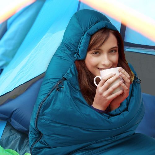  REDCAMP Mummy Goose Down Sleeping Bag Ultralight for Backpacking, 59 Degree F 800 Fill 3 Season Sleeping Bag for Camping Hiking, Cyan