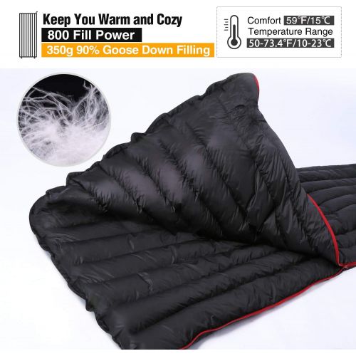  REDCAMP Ultralight Down Sleeping Bag for Backpacking, 78.7x31.5” Envelope 59 Degree F 800 Fill Goose Down Underquilt Great for Adults Camping Hiking, Black