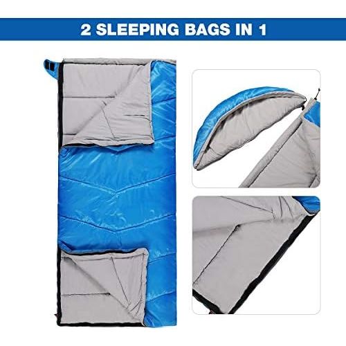  REDCAMP Kids Sleeping Bag for Camping, 32-77 Degree 3 Season Warm or Cold Weather Fit Boys, Girls & Teens Blue/Rose Red