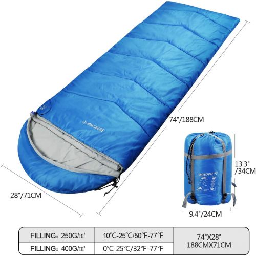  REDCAMP Kids Sleeping Bag for Camping, 32-77 Degree 3 Season Warm or Cold Weather Fit Boys, Girls & Teens Blue/Rose Red